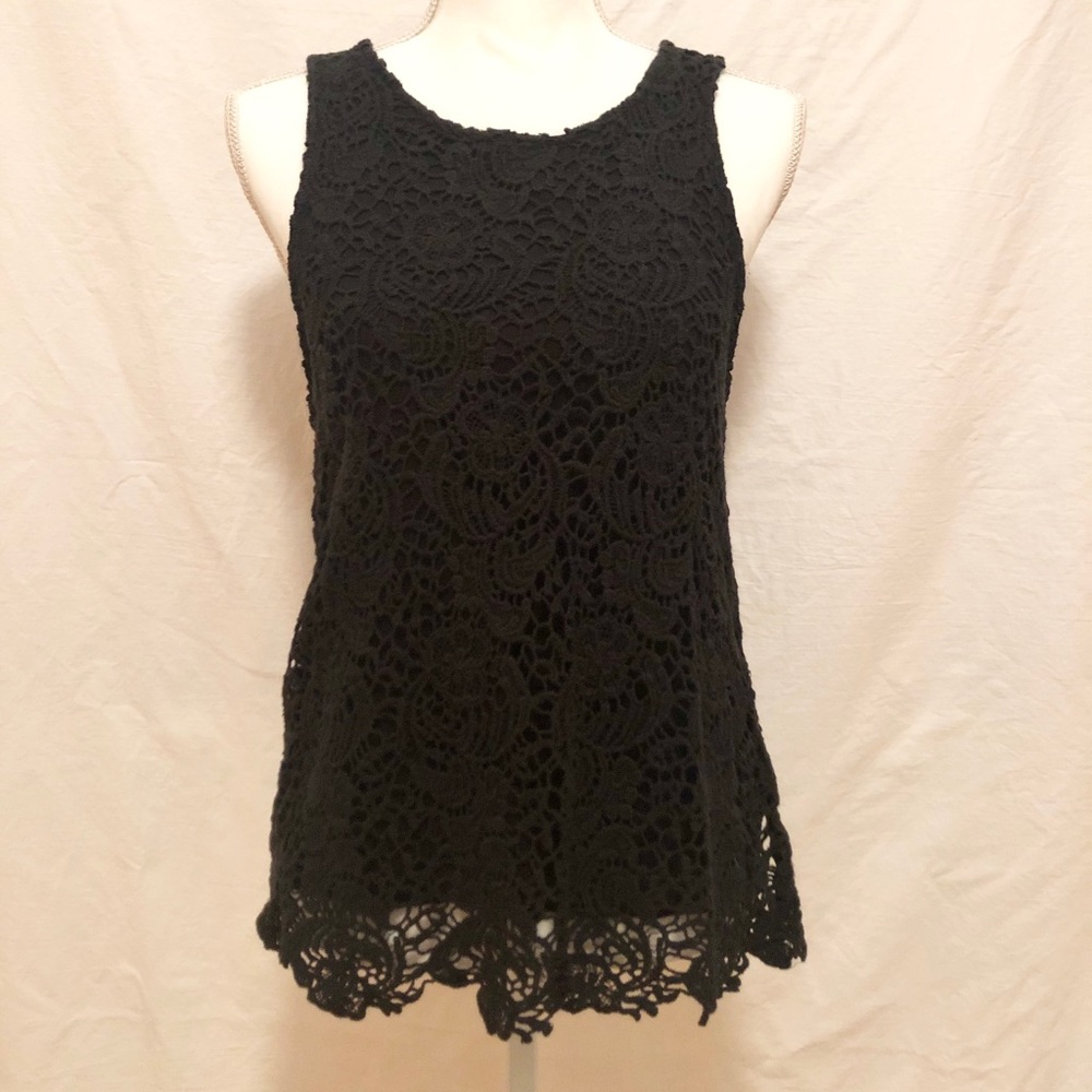 Lucky brand black crocheted overlay tank top